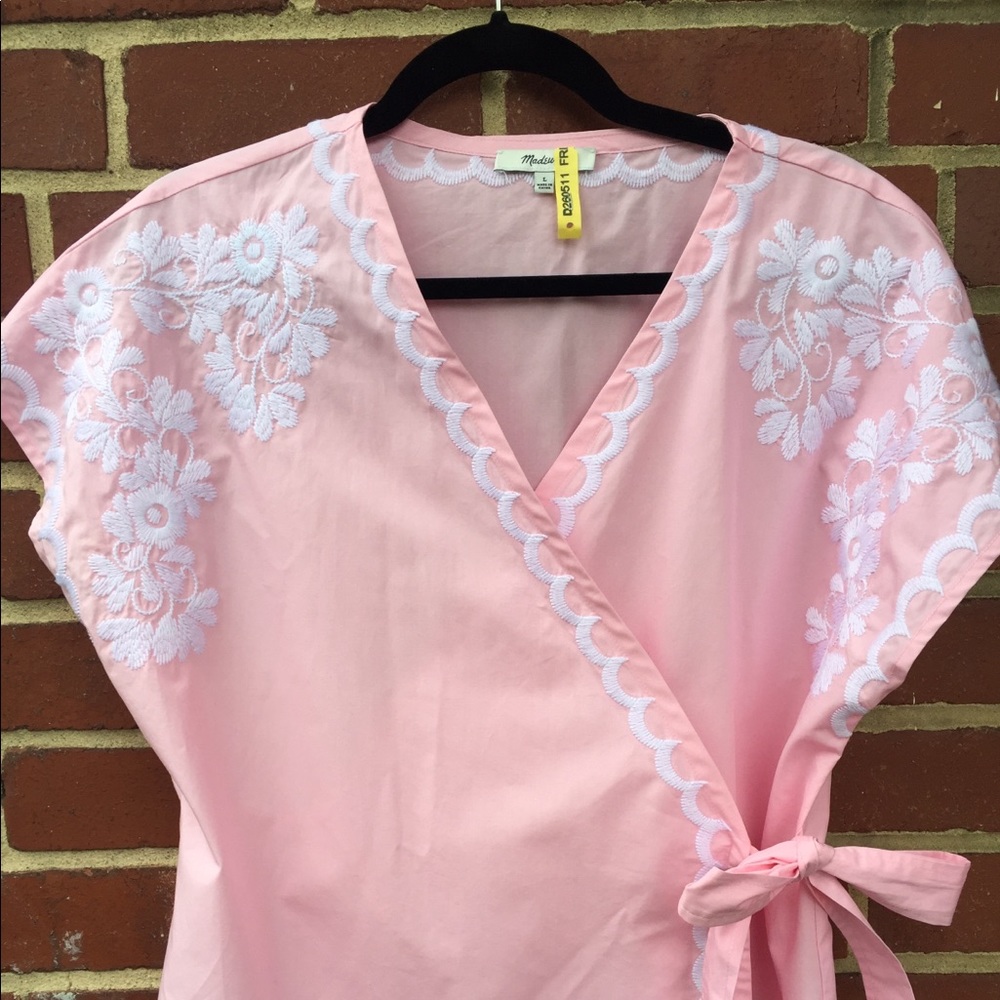Madewell Pink Embroidered Wrap Top